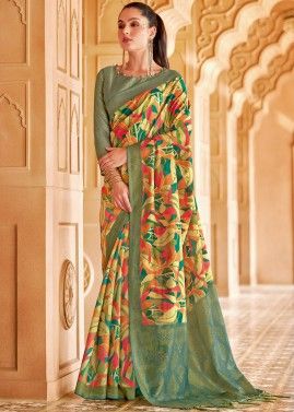 Multicolor Printed Cotton Saree & Blouse