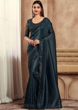 Black Art Silk Saree With Embroidered Blouse