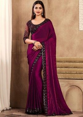 Magenta Art Silk Saree With Embroidered Blouse