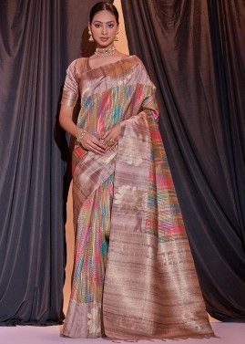 Multicolor Printed Saree In Tussar Silk 