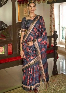 Multicolor Woven Banarasi Silk Saree & Blouse