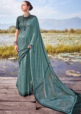 Green Printed Saree In Art Pashmina Silk
