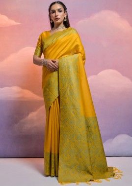 Yellow Woven Work Saree In Art Silk