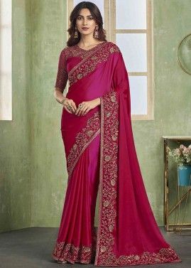 Pink Embroidered Saree In Silk