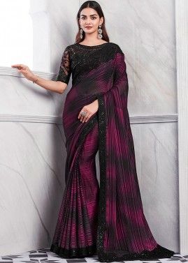 Magenta Shimmer Saree In Sequins Embellishment