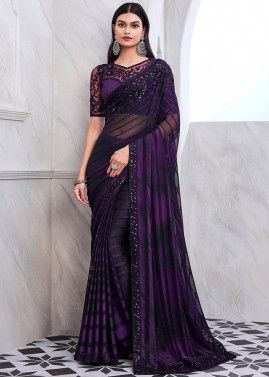 Purple Embroidered Art Silk Saree & Blouse