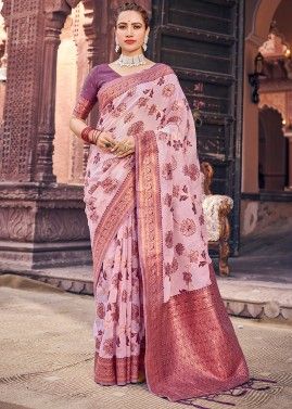 Light Mauve Pink Woven Work Banarasi Saree