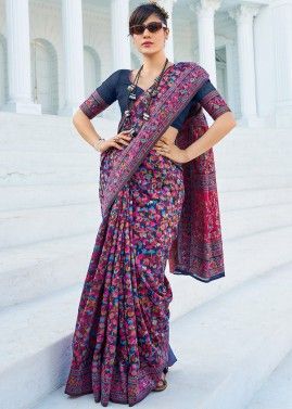 Multicolor Floral Printed Saree In Cotton