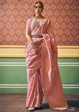 Pink Zari Woven Saree & Blouse