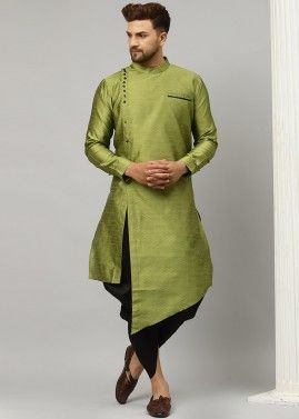 Readymade Mens Dhoti With Asymmetric Green Kurta