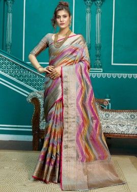 Multicolor Zari Woven Silk Saree & Blouse