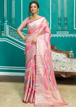 Light Pink Woven Saree In Silk