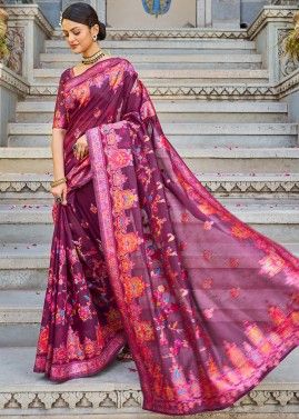 Purple Woven Saree With Blouse