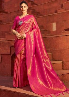 Pink Zari Woven Saree In Silk