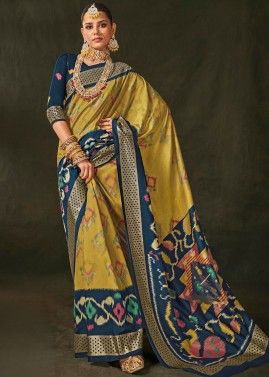 Art Silk Digital Printed Saree In Yellow