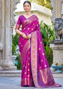Purple Art Silk Woven Saree & Blouse