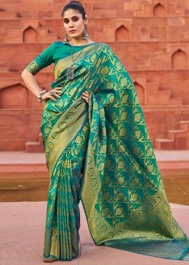 Green Art Silk Woven Work Saree & Blouse