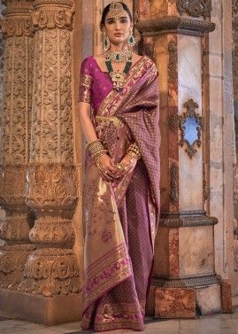 Purple Zari Woven Saree In Silk