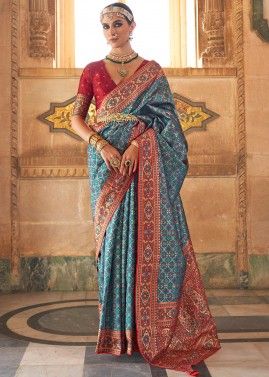 Blue Zari Woven Saree In Silk