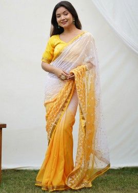 Shaded Yellow Embroidered Georgette Saree