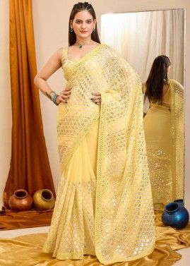 Yellow Embroidered Saree In Georgette