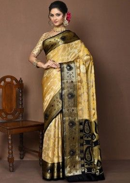 Beige Silk Saree In Woven Work