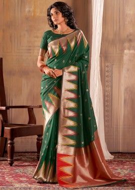 Green Zari Woven Saree In Banarasi Silk