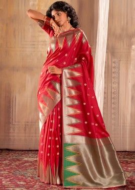 Red Zari Woven Saree In Banarasi Silk