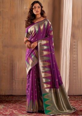 Purple Zari Woven Saree In Banarasi Silk