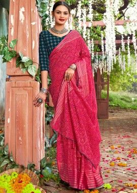 Pink Printed Saree In Chiffon