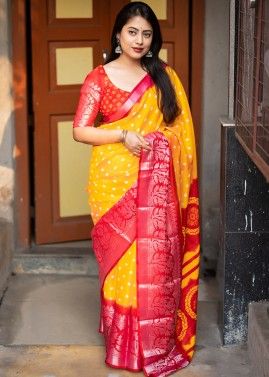Yellow Zari Woven Saree In Art Silk