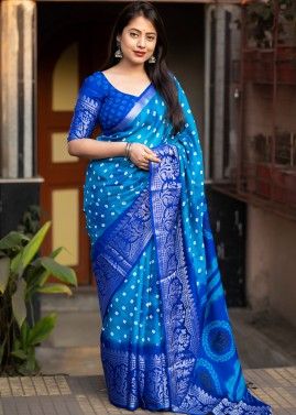 Blue Zari Woven Saree In Art Silk