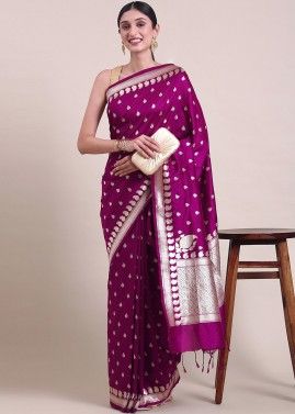 Purple Zari Woven Saree In Cotton