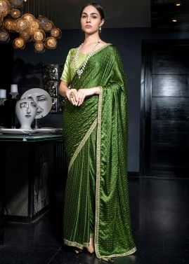 Green Embroidered Saree In Viscose