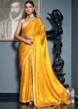 Yellow Embroidered Saree In Viscose
