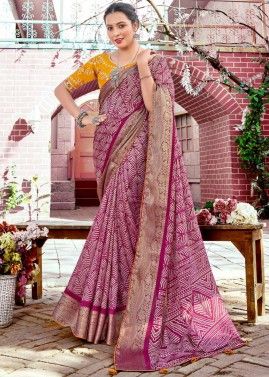 Pink Art Silk Saree In Printed Work