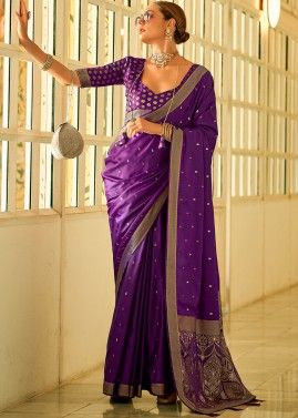 Purple Zari Wovn Saree In Satin