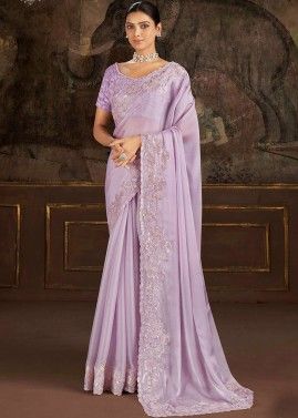 Lavender Art Silk Saree In Sequins Embellishment