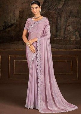 Lavender Satin Saree In Stone Embellishment