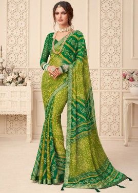 Shaded Green Bandhej Printed Saree In chiffon