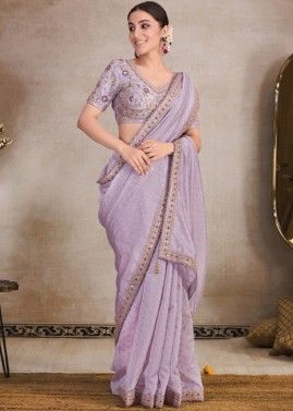 Lavender Embroidered Saree & Blouse
