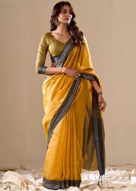 Yellow Cotton Saree In Woven Work