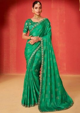 Green Bandhej Printed Saree In Chiffon