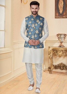 Readymade Nehru Jacket With White Kurta Pajama