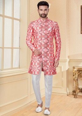 Multicolor Printed Readymade Sherwani With Pajama