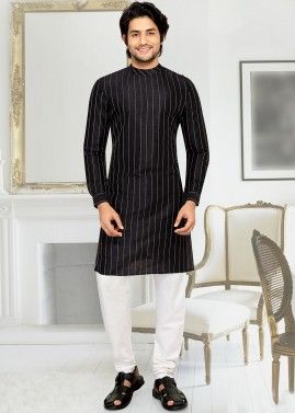 Black Silk Readymade Kurta Pajama Set
