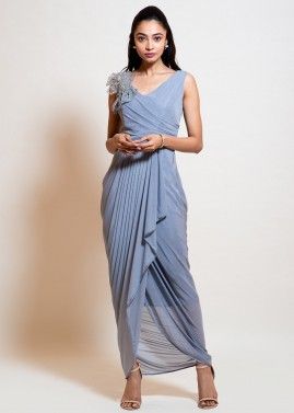 Readymade Grey Asymmetric Draped Style Dress