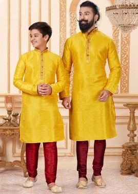 Father & Son Readymade Yellow Kurta Churidaar Set