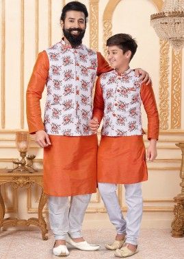Orange Father & Son Readymade Kurta Pajama