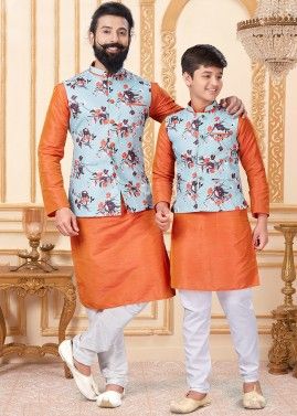 Father & Son Orange Readymade Kurta Pajama